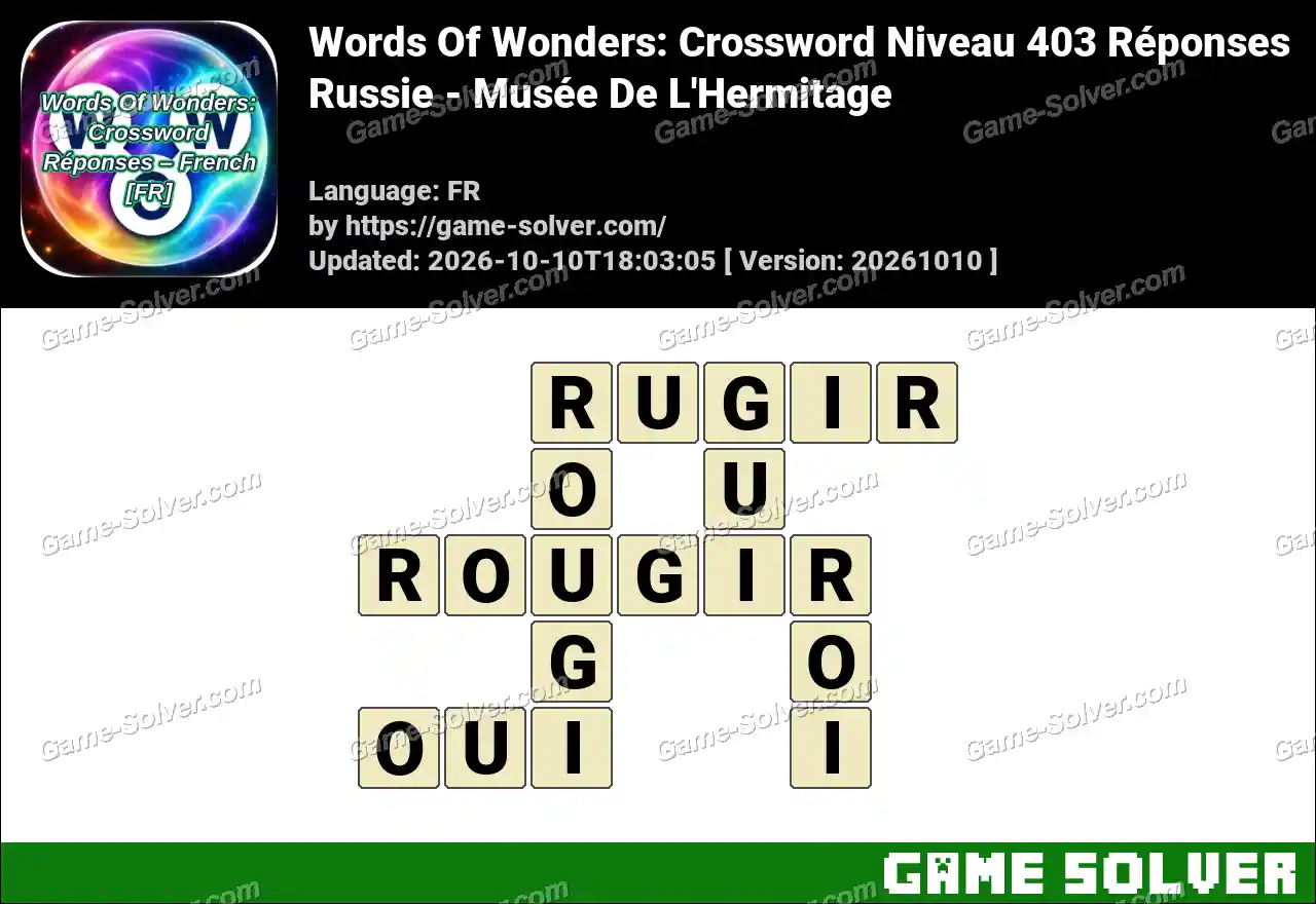 Words Of Wonders: Crossword Niveau 403 Réponses – Russie – Musée De L’Hermitage
